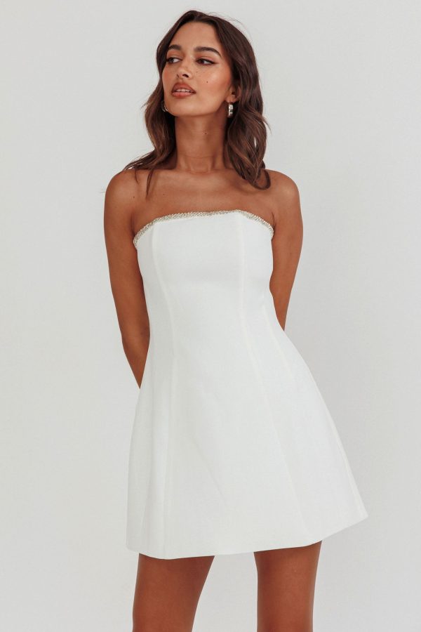 Macaila Rhinestone Trim Strapless Mini Dress Off White For Cheap