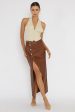 Angelica Button-Up Faux Leather Midi Skirt Brown For Cheap