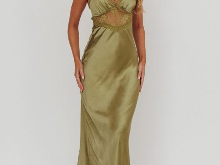 Her theory Lace Trim Maxi Dress Olive Online