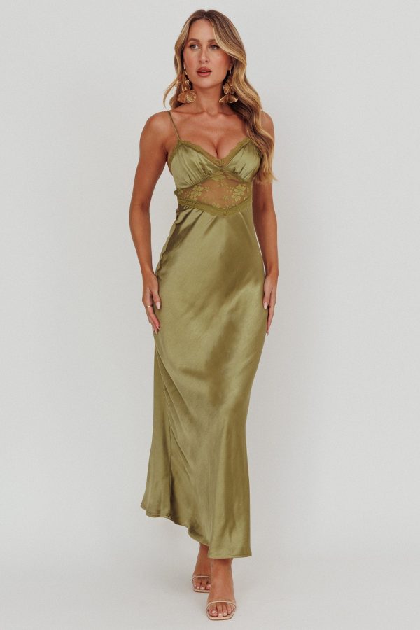 Her theory Lace Trim Maxi Dress Olive Online