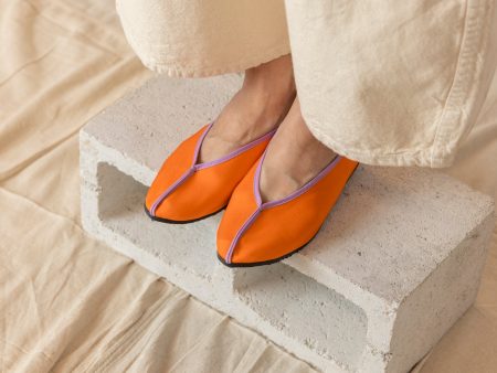 Satin Theater Shoes - Orange with Lilac Trim on Sale