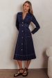 Aspen Love Front Pocket Long Sleeve Midi Dress Indigo For Sale