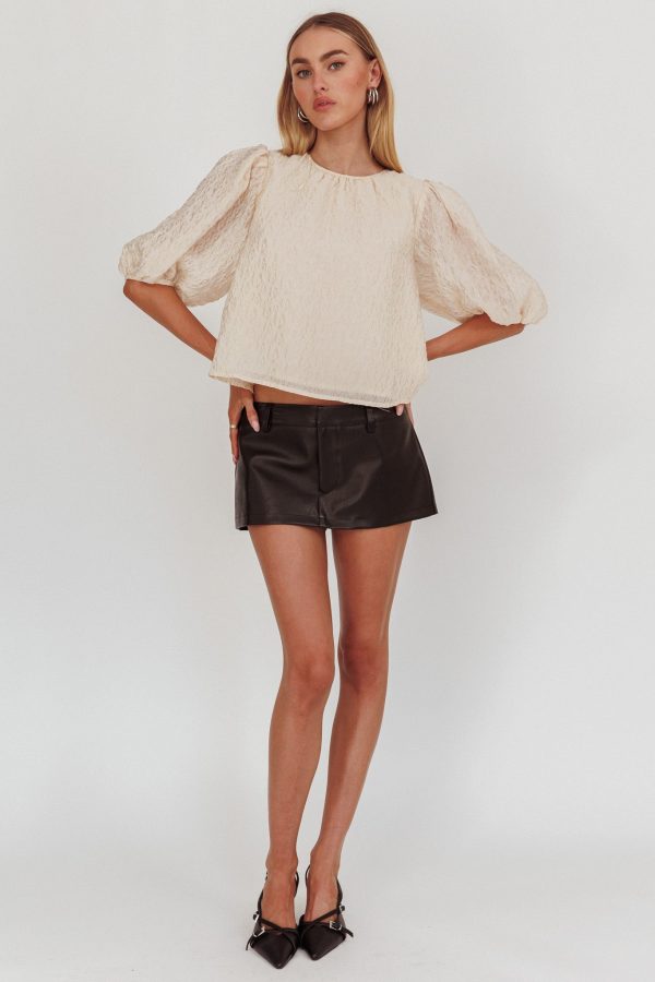 Beside You Puff Sleeves Tied Back Top Cream Fashion