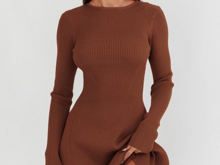 Intuitions Long Sleeve Ribbed Knit Dress Chocolate For Discount