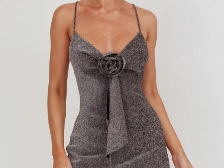 Addicted Glitter Rosette Mini Dress Charcoal Online now