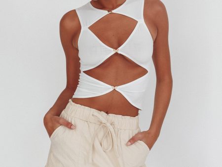 Argyle Cut-Out Sleeveless Top White For Discount