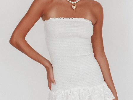 Dream Time Strapless Shirred Mini Dress Off White For Discount