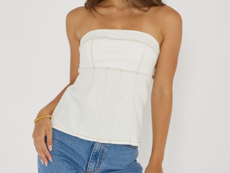 Cathlin Contrast Stitching Strapless Top White Fashion