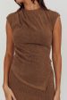 Calculated Cap Sleeve Ribbed Knit Top Brown Supply