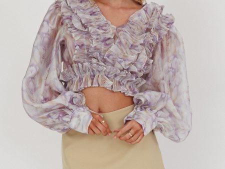 Forever Young Balloon Sleeves Cropped Blouse Purple Multi Fashion