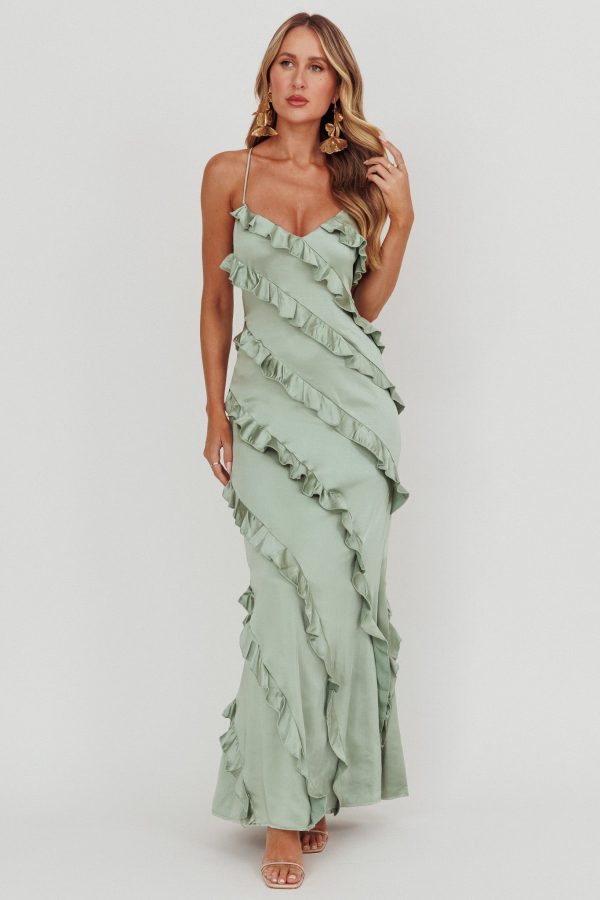 Arrabel Ruffle Trim Maxi Dress Sage For Discount