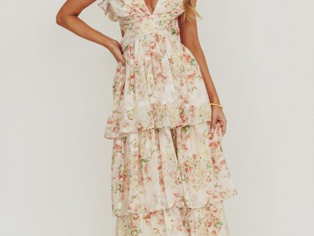 Roselle Backless Ruffle Maxi Dress Floral Multi For Cheap