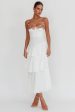 Rose Garden Tiered Ruffle Floral Trim Maxi Dress White Cheap