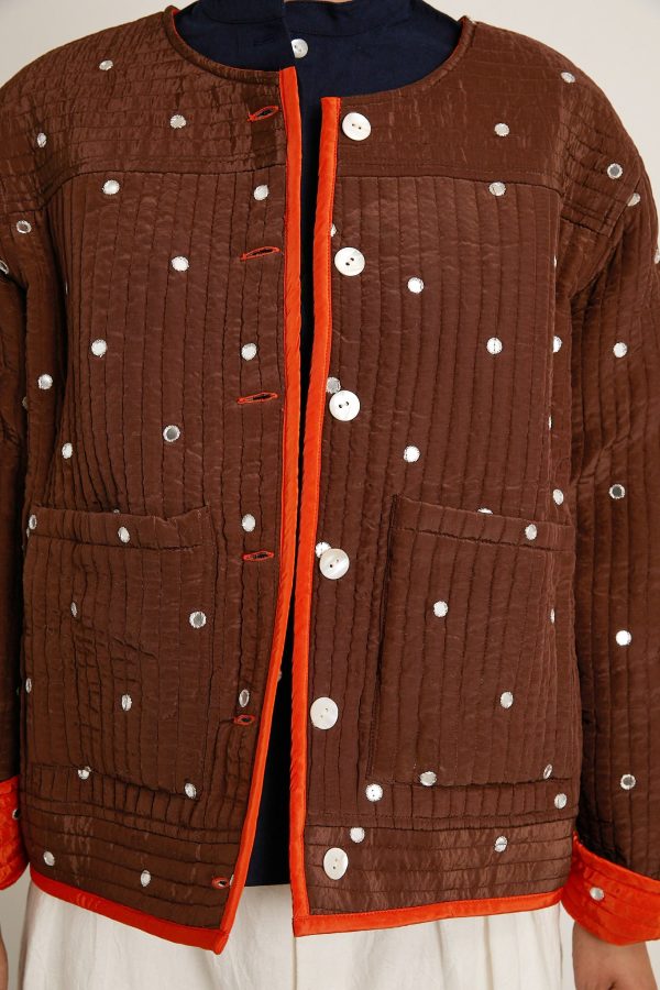 Fein Reversible Jacket with Mirror Embroidery - Chocolate Tomato For Sale