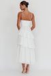 Rose Garden Tiered Ruffle Floral Trim Maxi Dress White Cheap