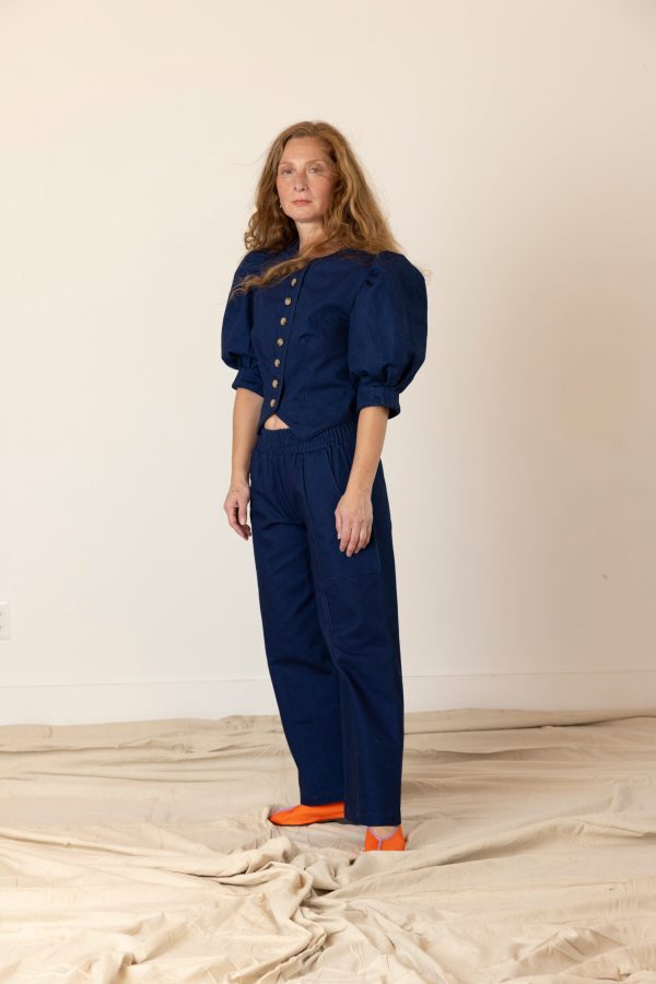 Patch Elastic Waist Pant - Indigo For Sale