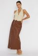 Angelica Button-Up Faux Leather Midi Skirt Brown For Cheap