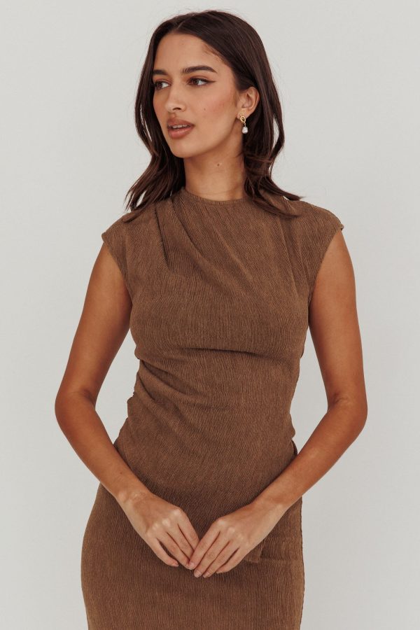 Calculated Cap Sleeve Ribbed Knit Top Brown Supply