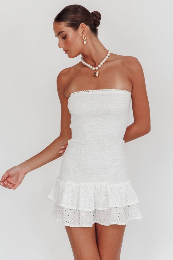 Dream Time Strapless Shirred Mini Dress Off White For Discount