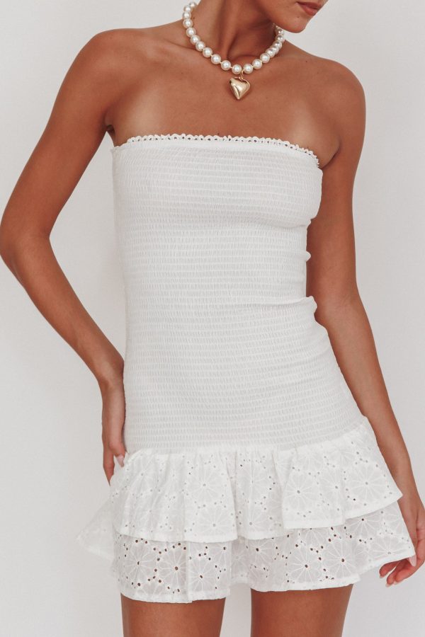 Dream Time Strapless Shirred Mini Dress Off White For Discount