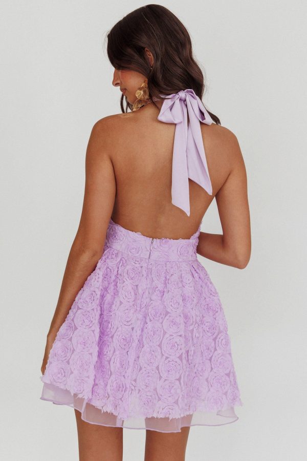 Lovelle Halter Neck Rosette Mini Dress Lavender Sale