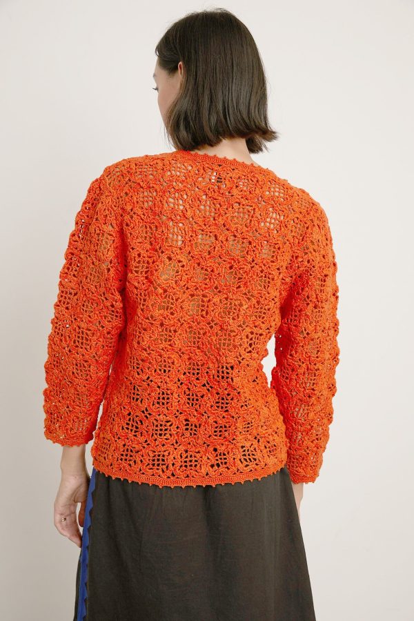 Dita Crochet Cardigan - Tomato Cheap