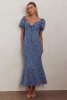 Feeling Electric Puff Sleeves Mermaid Maxi Dress Denim Blue Supply