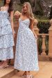 Enchanted Leaf Floral Print A-Line Maxi Dress Blue Fashion