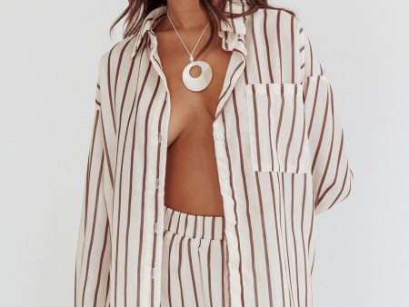 Alex Long Sleeve Shirt Stripe Latte Hot on Sale