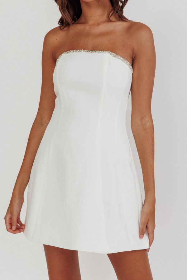 Macaila Rhinestone Trim Strapless Mini Dress Off White For Cheap