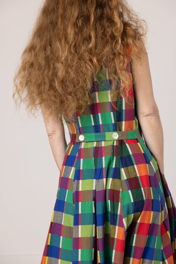 Sleeveless Baroness  Dress - Rainbow Grid Cotton Cheap