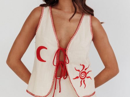 Dose Of Sunshine Blanket Stitch Vest Top Beige Hot on Sale