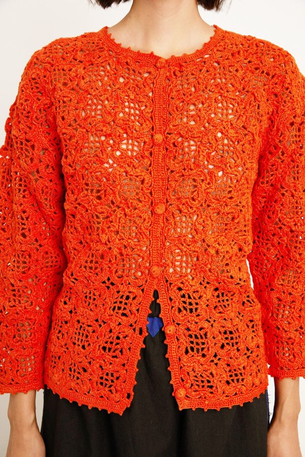 Dita Crochet Cardigan - Tomato Cheap