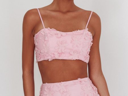 Casi Tied Back Crop Top Embroidered Baby Pink on Sale