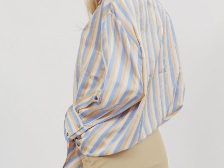 Like The Movies Striped Satin Shirt Light Blue Fashion