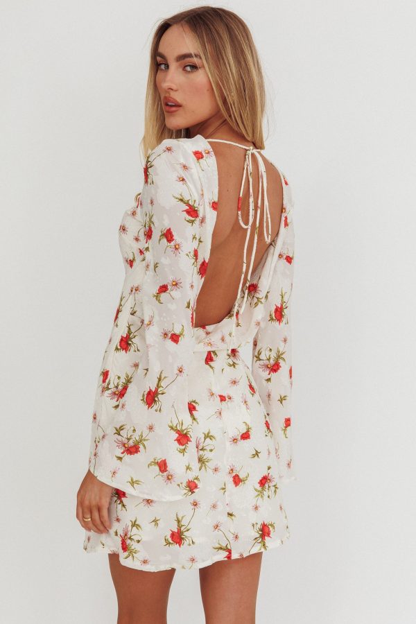 Thriller Long Sleeve Backless Mini Dress Floral White Online Sale