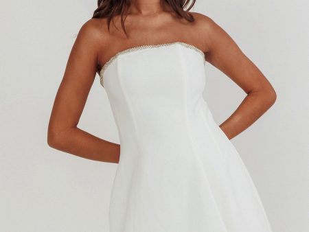 Macaila Rhinestone Trim Strapless Mini Dress Off White For Cheap