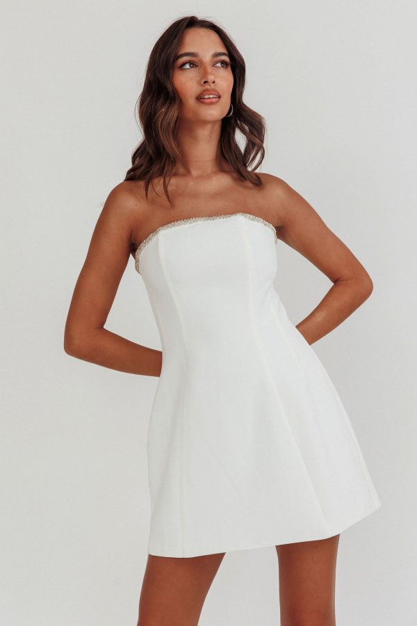 Macaila Rhinestone Trim Strapless Mini Dress Off White For Cheap