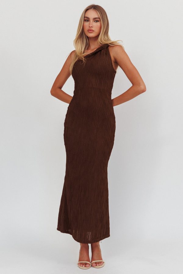 Lingering Love One-Shoulder Twist Maxi Dress Chocolate Supply