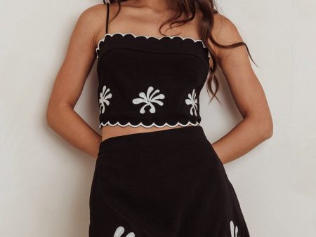 Carsyn Flower Embroidery Cropped Top Black For Discount