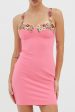 Rose Garden Floral Applique Bodycon Mini Dress Hot Pink Supply