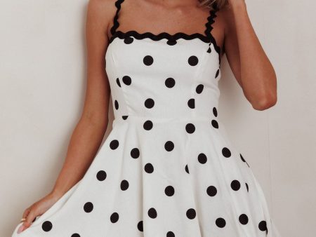 Won Me Over Polka Dot Ric Rac Mini Dress White Supply