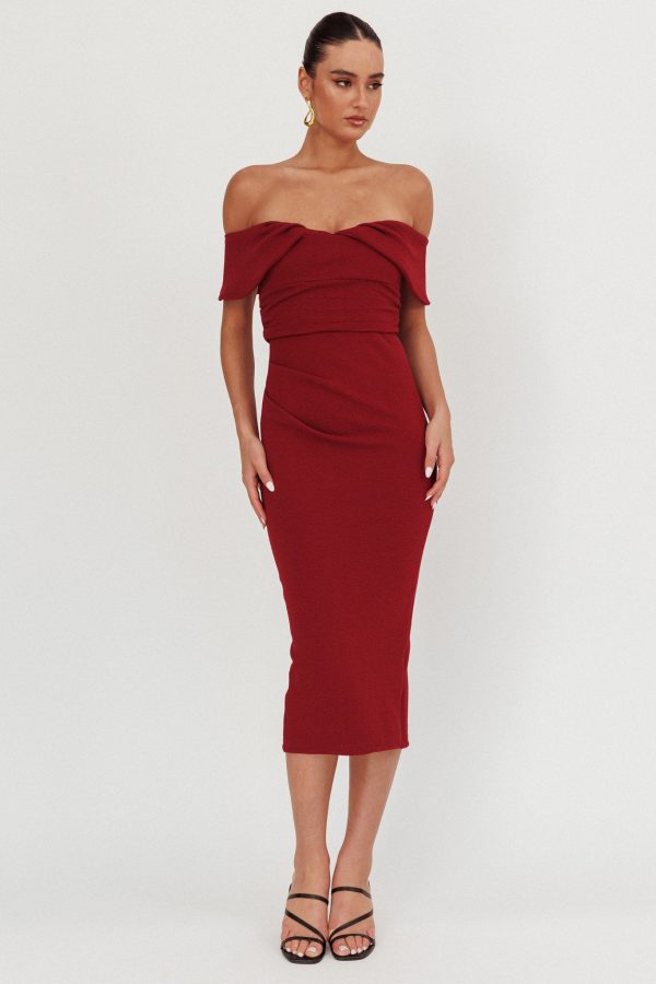 Lillianne Off-Shoulder Midi Dress Wine Online Hot Sale