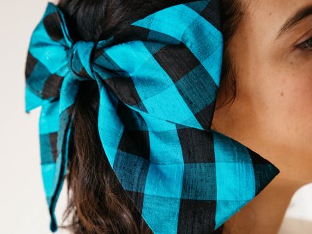 Kitka Hair Bow - Blue and Black Gingham For Discount