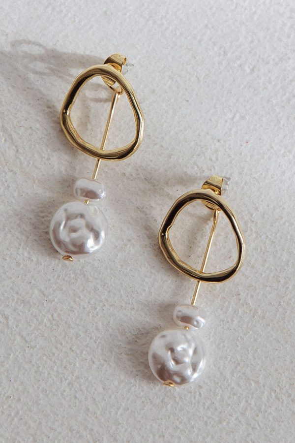 Amelie Pearl Drop Stud Earrings Gold on Sale