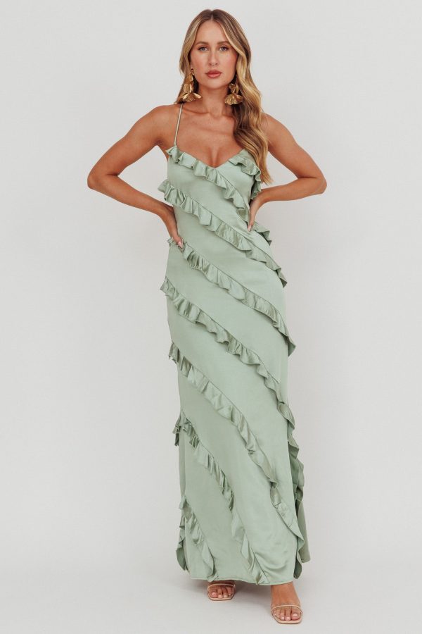 Arrabel Ruffle Trim Maxi Dress Sage For Discount