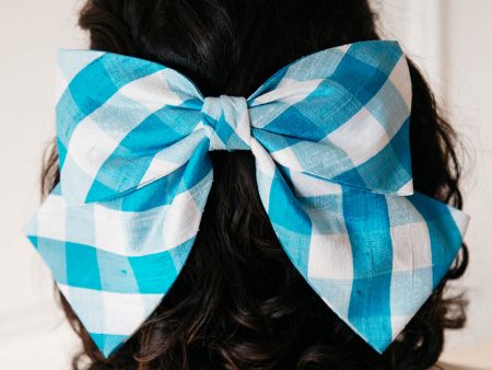 Kitka Hair Bow - Blue and White Gingham Discount