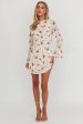 Thriller Long Sleeve Backless Mini Dress Floral White Online Sale