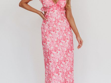 Second Chances Ruffle Trim Maxi Dress Floral Pink For Discount