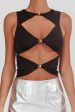 Argyle Cut-Out Sleeveless Top Black Discount